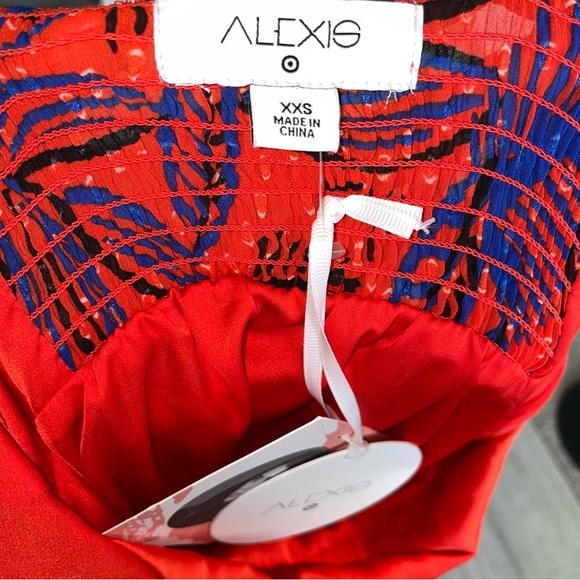 NWT Alexis + Target Tropical Leaf Print Red Chiffon Dress Sz XXS - Picture 5 of 9